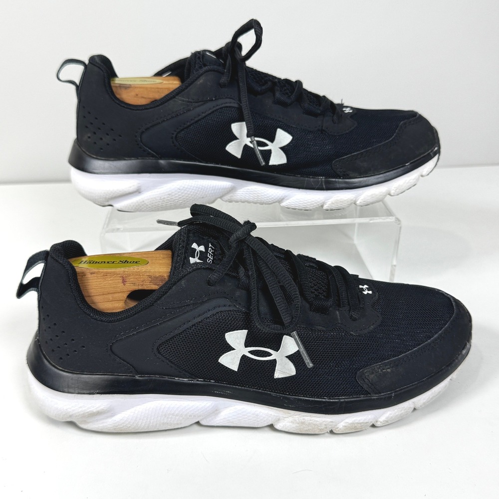 Under Armour Youth Assert 8 Black White Mesh Athletic Running Shoes Sz 7Y Gym